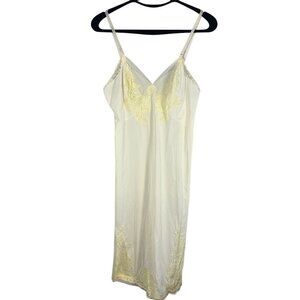 Vintage Floral Lace Lingerie Slip Dress Yellow Babydoll 36 Sexy Feminine 60s 70s